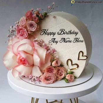 Elegant Buttercream Birthday Cake With Decorated Flowers With Name Generator