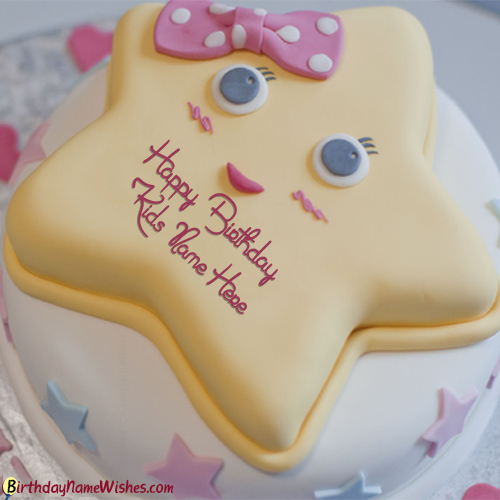 Cute Star Birthday Cake For Kids With Name Editing