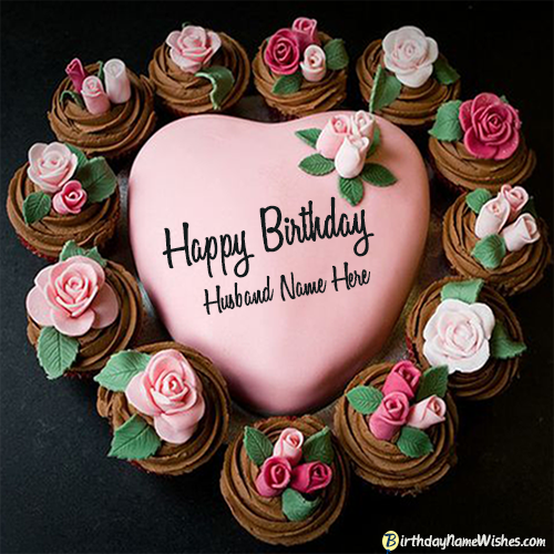 Heart Birthday Cake For Husband Name Generator