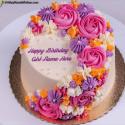 Floral Garland Pink And Purple Birthday Cake With Name Editor