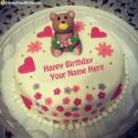 Romantic Teddy Bear Name Birthday Cake For Girlfriend