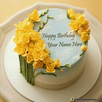 Daffodil Spring Themed Flower Birthday Cake With Name Editor