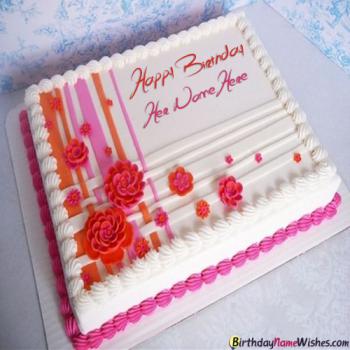 Red Flowers Birthday Cake For Girlfriend Name Generator