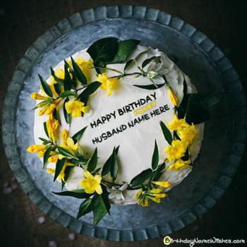 Yellow Roses Birthday Cake For Husband With Name