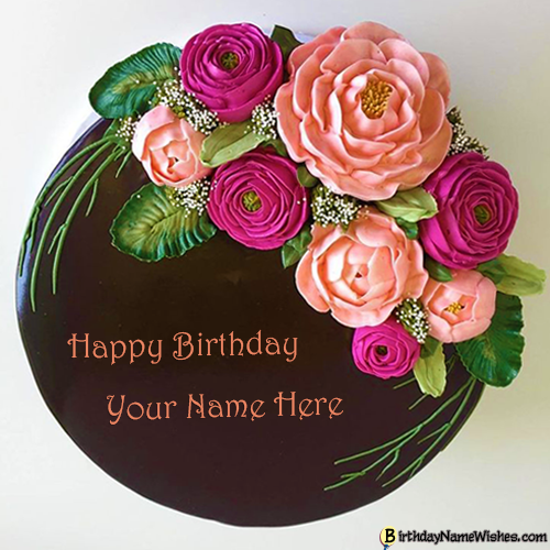 Beautiful Pink Roses Chocolate Birthday Cake With Name Editor