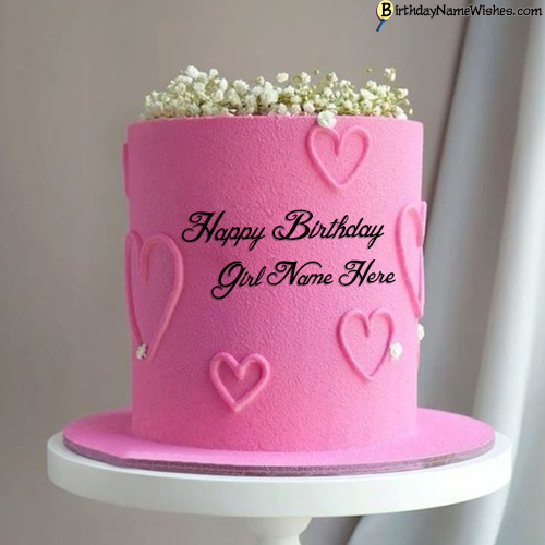 Simple Pink Birthday Cake For Girls With Name Edit